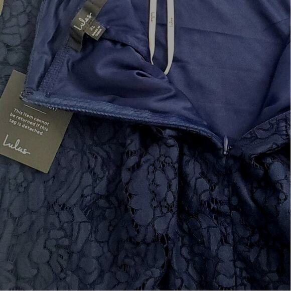 Lulus Flirting with Desire Bodycon Navy Blue Lace Fringe Dress NWT Size XL - Picture 11 of 13